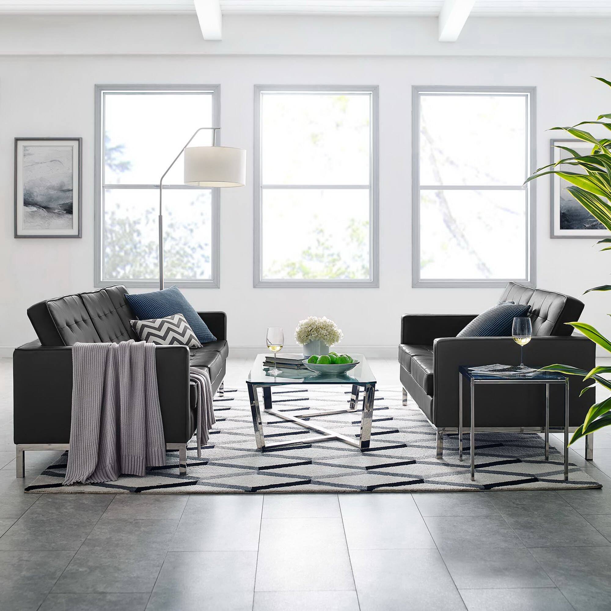 Alt View 9. Modway - Loft 2-Piece Tufted Vegan Leather Furniture Set by Modway - Silver Black.