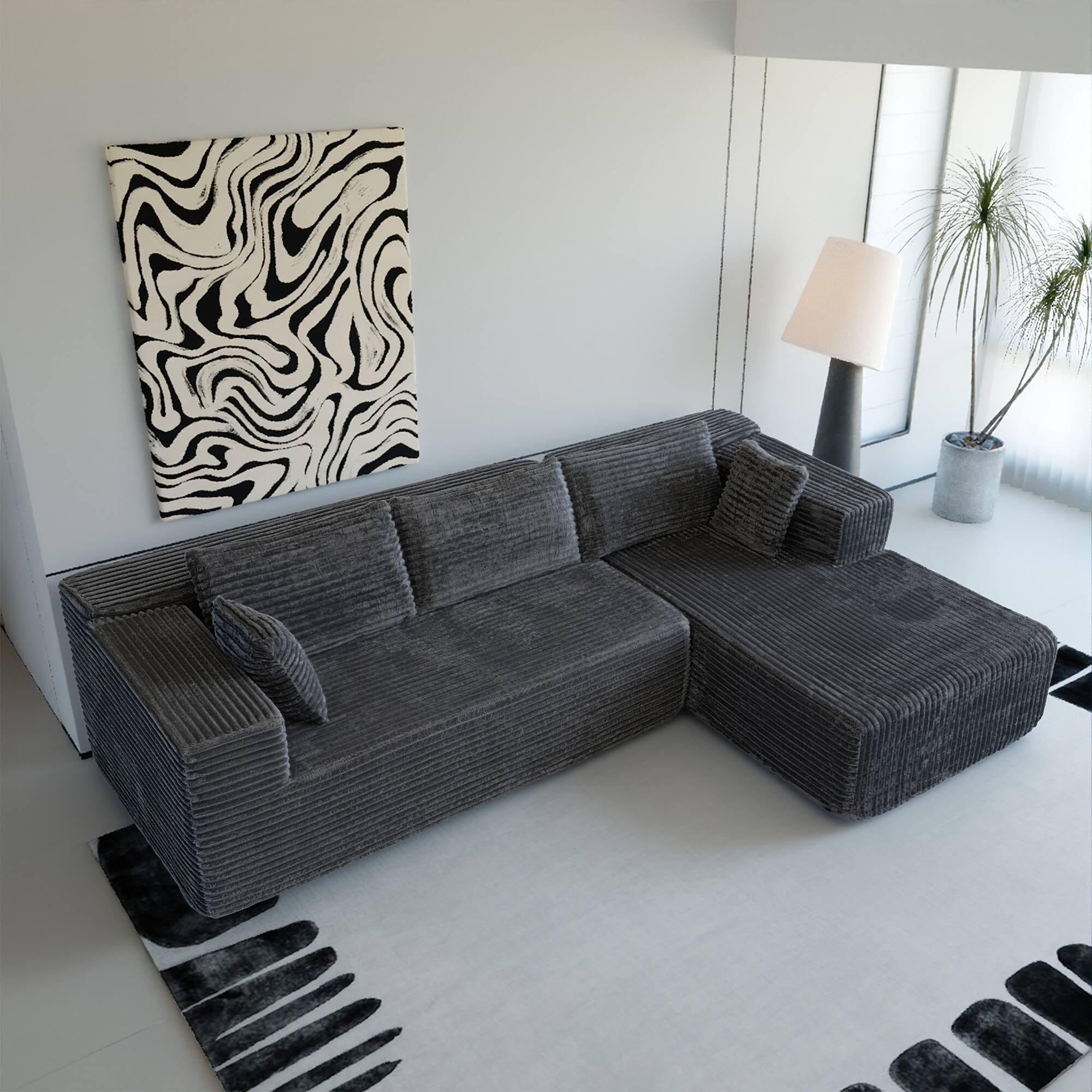 Left. FUFU&GAGA - Deep Gray Corduroy Modular Sofa, Sectional Couch with Firm 60D Foam, Comfy, Washable & Flexible Layout for Living Room - Gray.