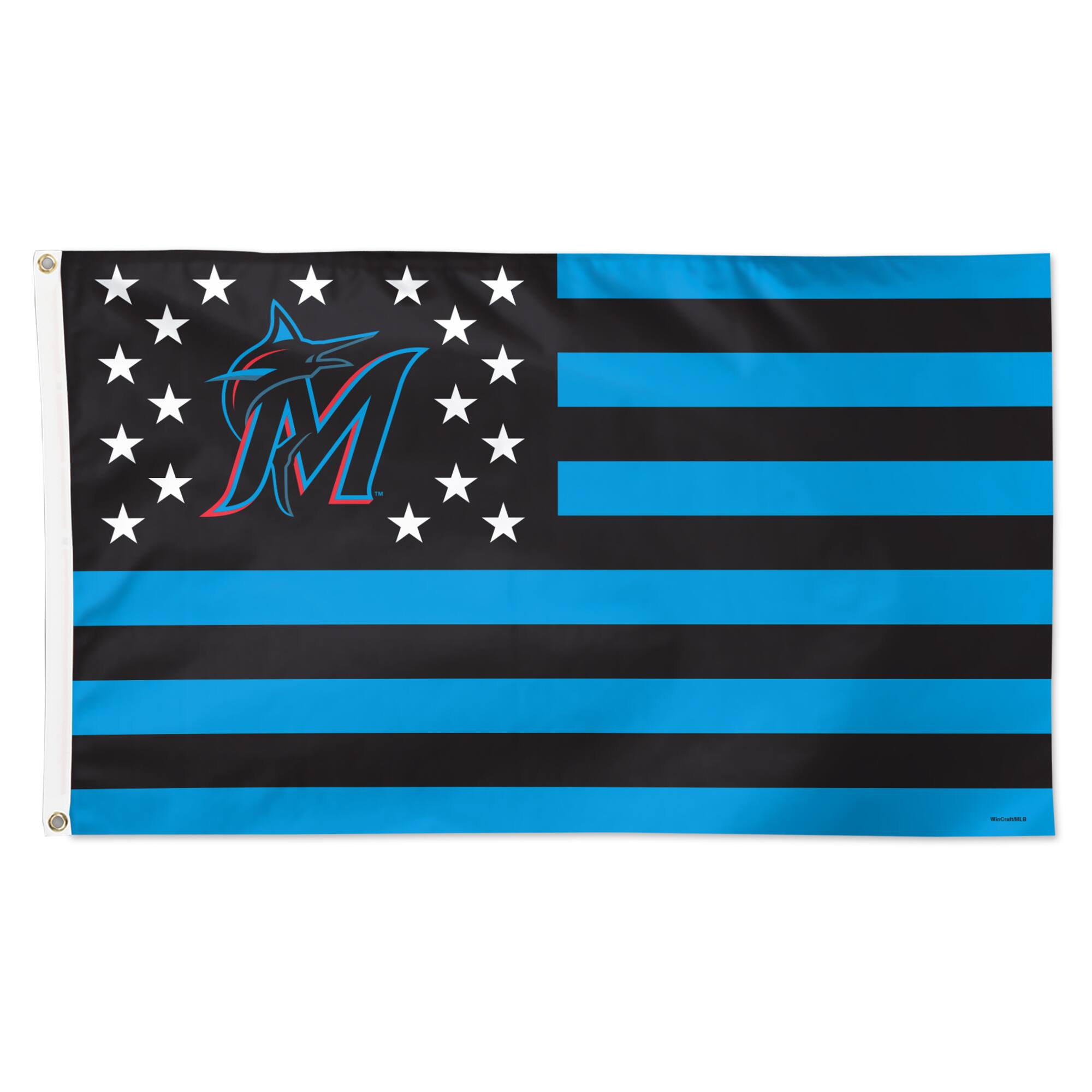 Front. WinCraft - Miami Marlins 3' x 5' Single-Sided Deluxe Patriotic Americana Flag - Multicolor.