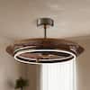 Front. Parrot Uncle - 24" Farmhouse Black Hand Rattan LED Fandelier Ceiling Fan with Remote - Black.