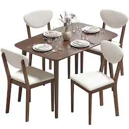 Homcom - Dining Table Set for 4, Mid-Century Modern Kitchen Table and Chairs - Cream White