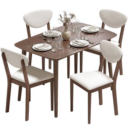 Front. Homcom - Dining Table Set for 4, Mid-Century Modern Kitchen Table and Chairs - Cream White.