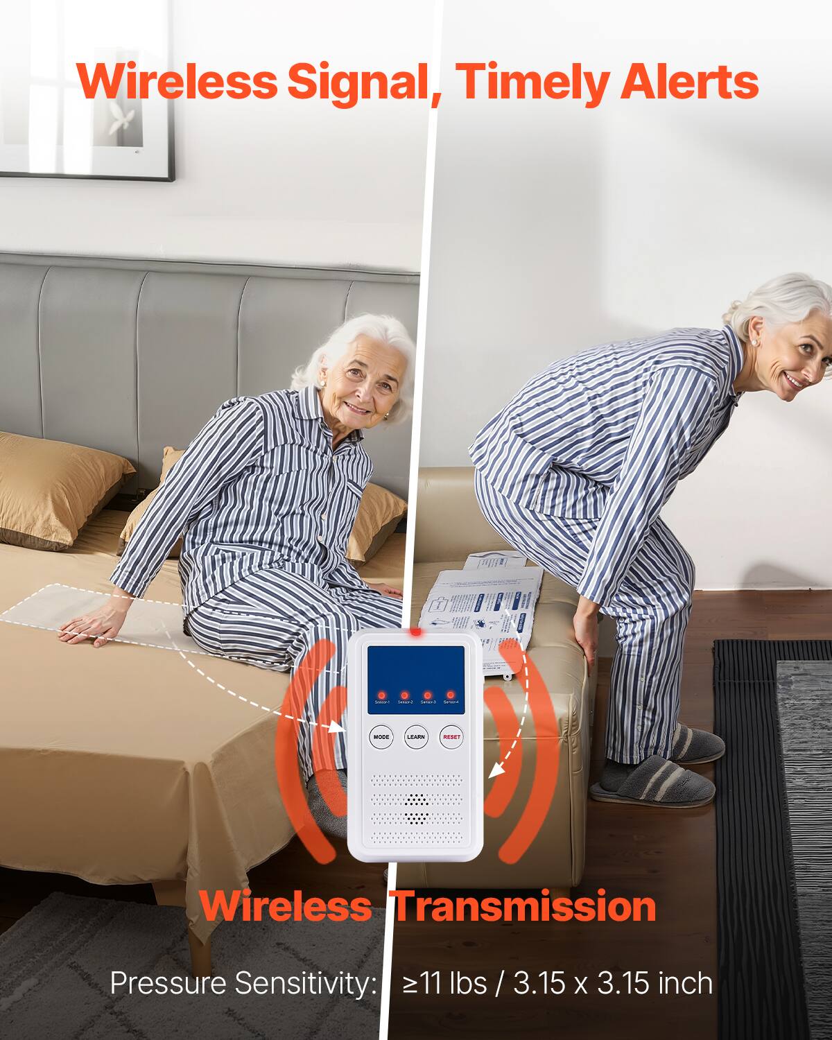 Wireless Signal, Timely Alerts

Wireless Transmission

Pressure Sensitivity: ≥11 lbs / 3.15 x 3.15 inch