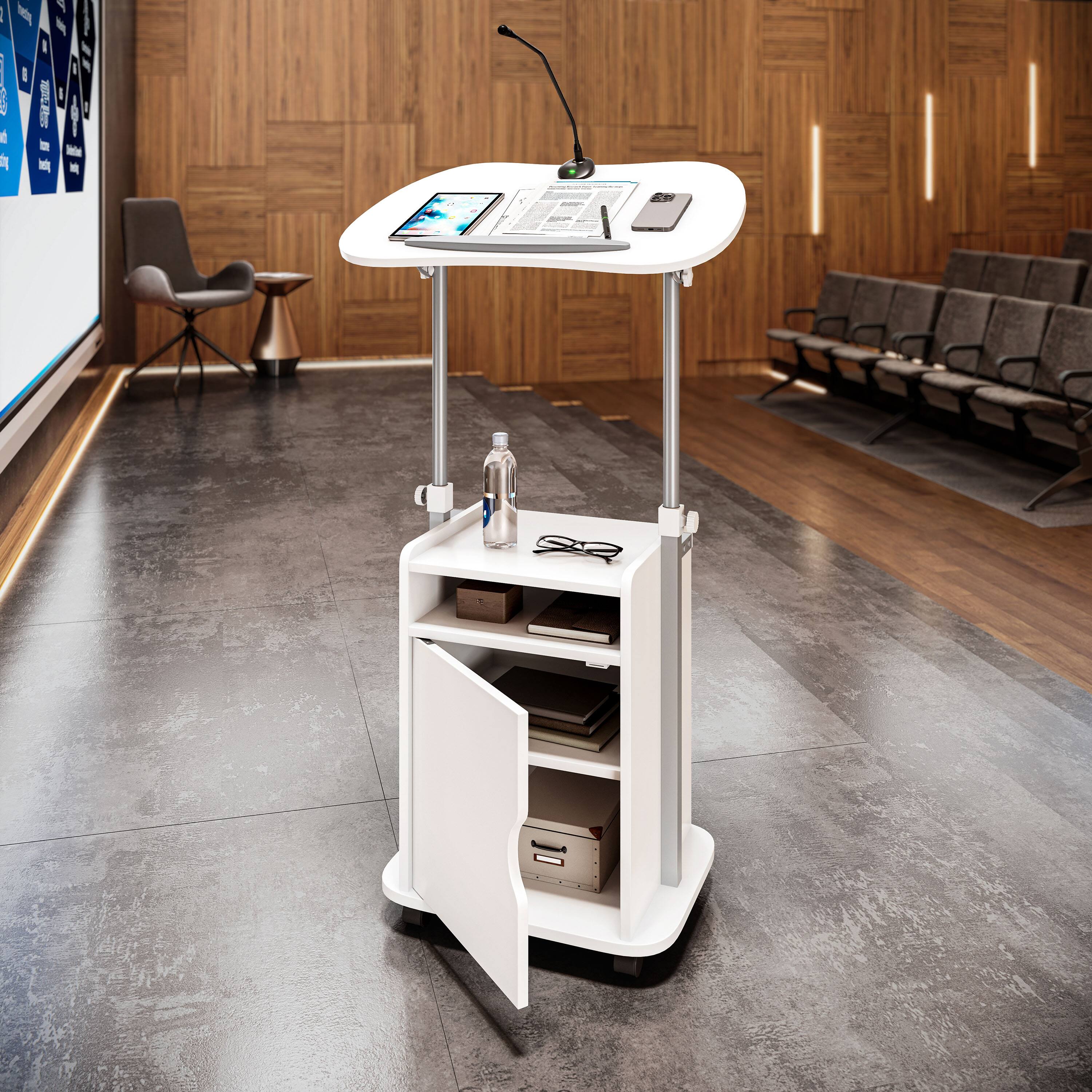 Alt View 1. TinyHomie - Techni Mobili Sit-to-Stand Rolling Adjustable Laptop Cart With Storage White - White.