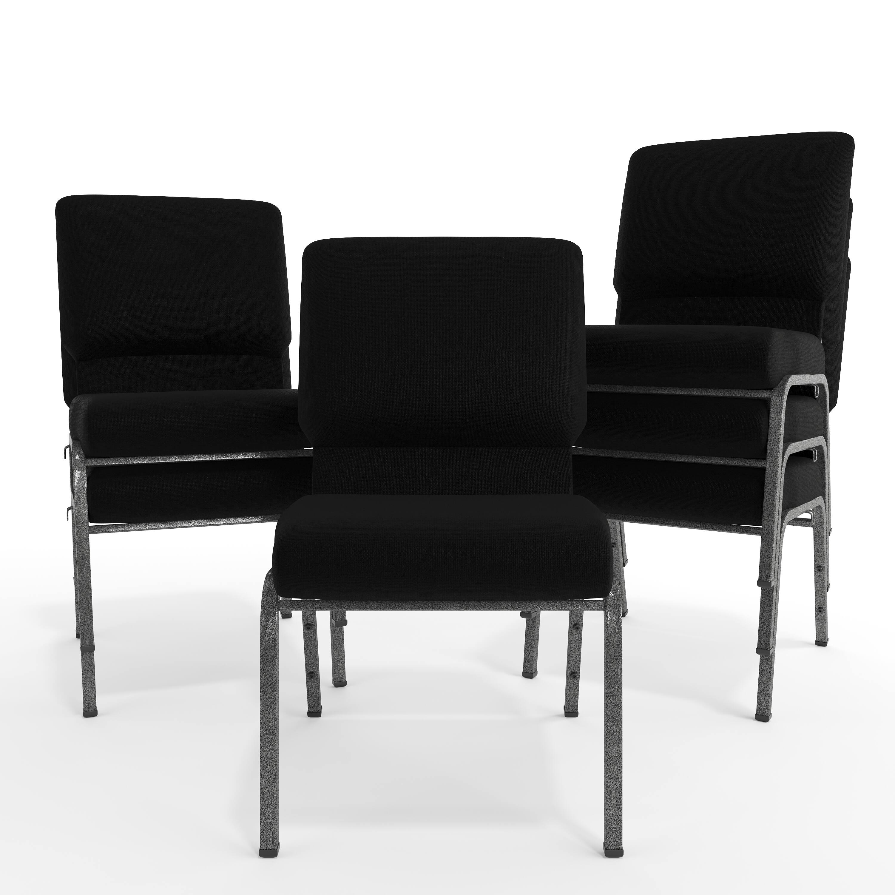 Alt View 10. Emma + Oliver - 20.5 in. Molded Foam Church Chair - Black Fabric/Silver Vein Frame.