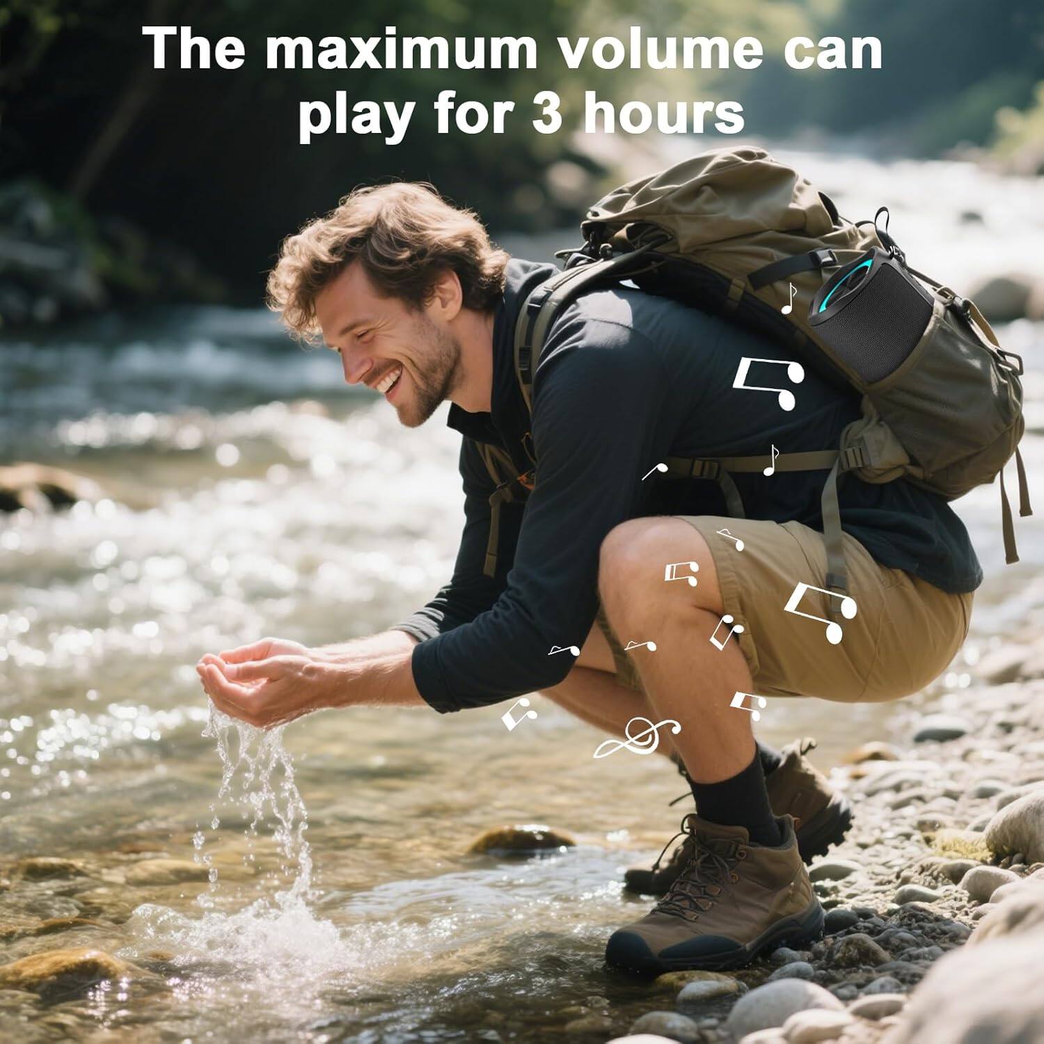 The maximum volume can play for 3 hours