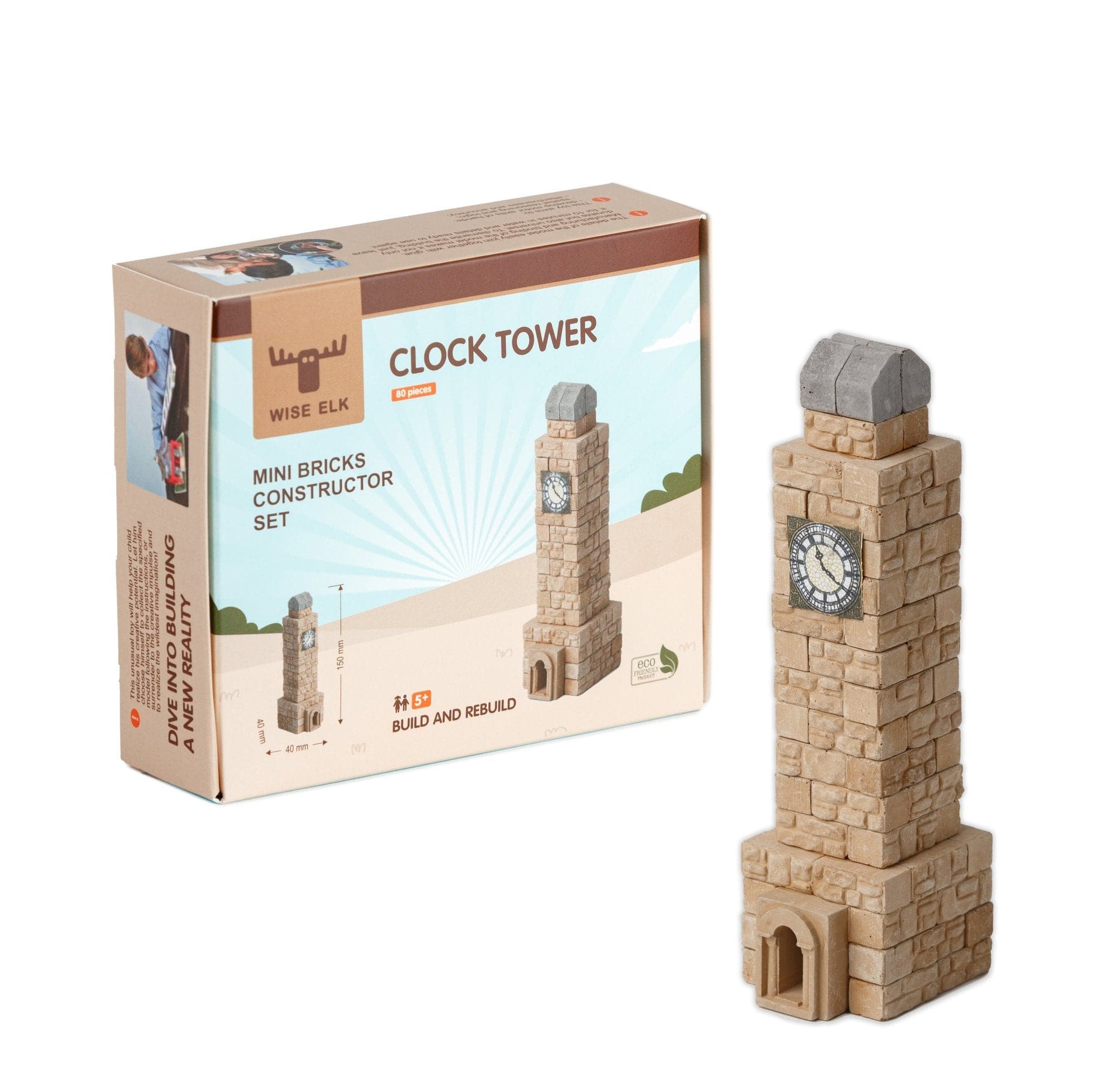 Wise Elk - Clock Tower Mini Brick Building Kit, 80 pcs - Multicolor