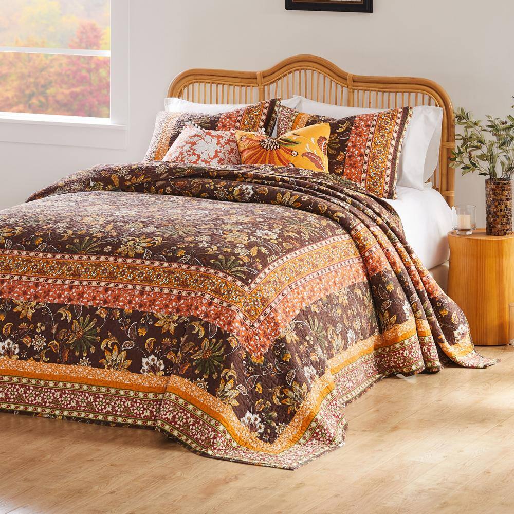 Alt View 4. Barefoot Bungalow - Barefoot Bungalow Audrey Chic Boho Jacobean Fern and Floral Prints Bedspread Set 3-Piece Queen Chocolate - Chocolate.