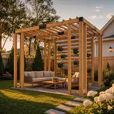 Front. SUNJOY - Sunjoy 10.5 ft. x 10 ft. Cedar Wood Pergola with Slatted Privacy Wall & Adjustable Hanging Planters - wood.