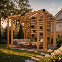 SUNJOY - 10.5 ft. x 10 ft. Cedar Pergola with Slatted Privacy Wall & Adjustable Hanging Planters - wood