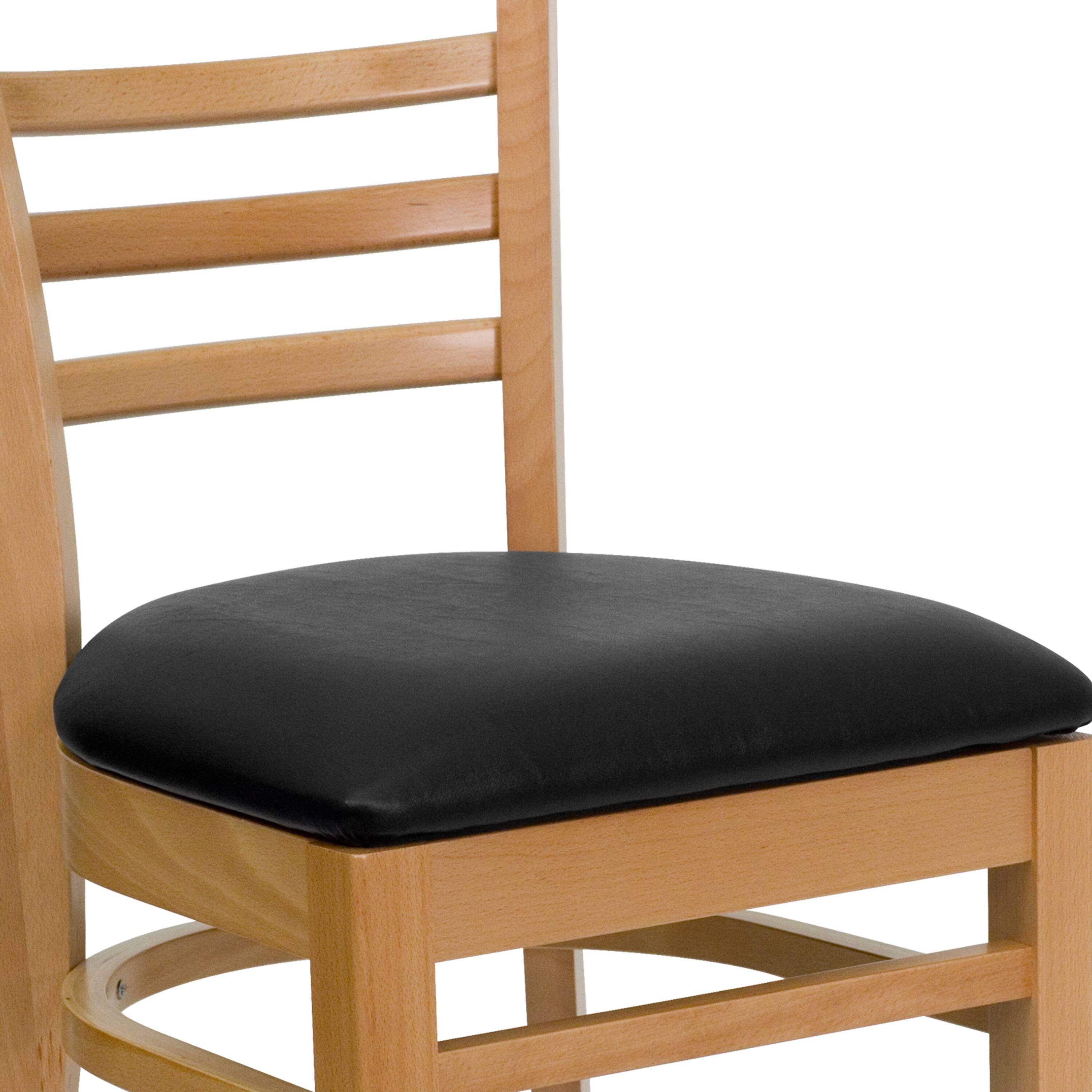 Alt View 8. Emma + Oliver - Ladder Back Wooden Restaurant Dining Chair - Black Vinyl Seat/Natural Wood Frame.