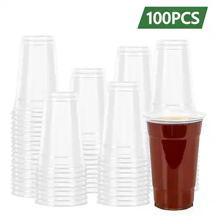 Front. Oumilen - 100 Pack 30oz Clear Disposable Plastic Cups – Thick PET Shatter-Resistant Cups for Iced Coffee Smoothie Party - Clear.