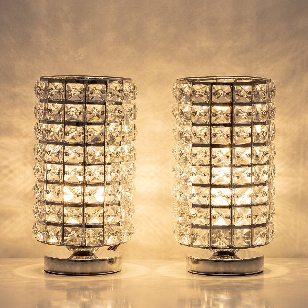 Back. Oumilen - Crystal Table Lamp with Square-cut Shade, Metal Base, E26 Socket & UL Plug.