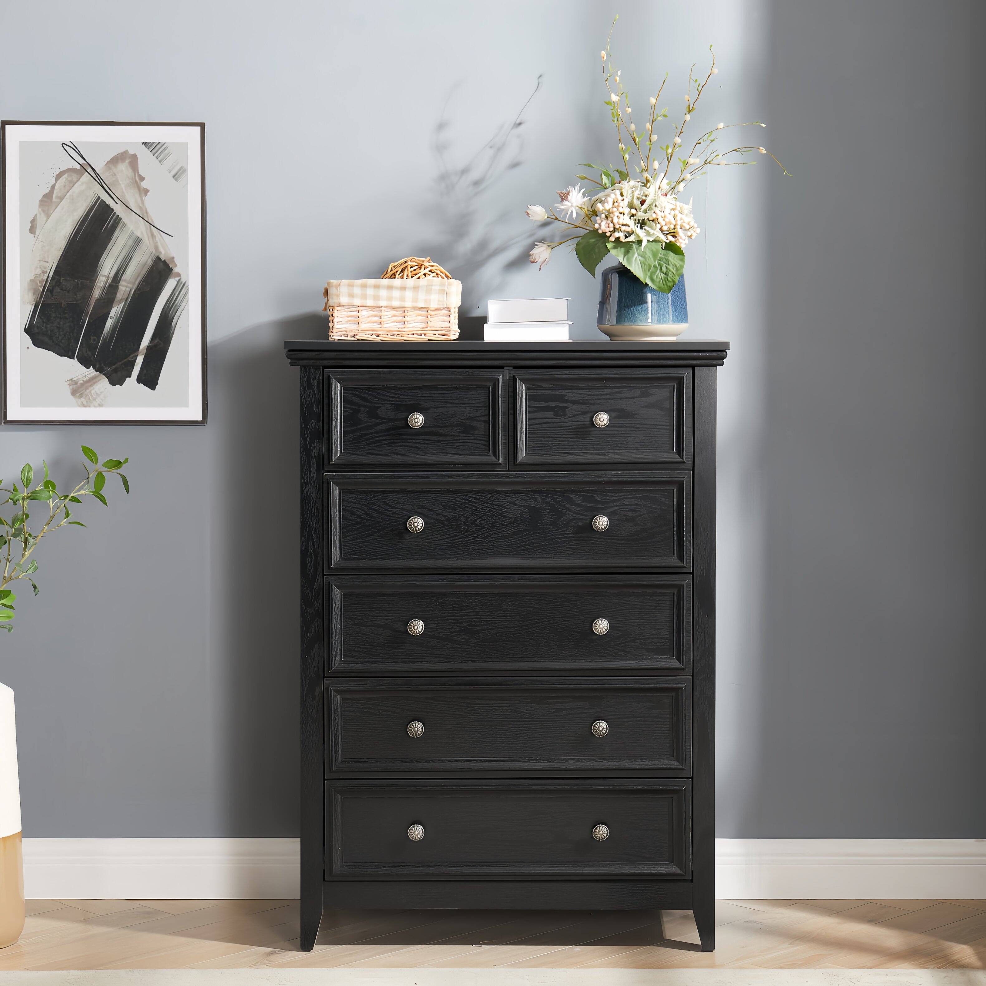 Front. APRILSOUL - 8 Drawer Solid Wood Dresser Bedroom Storage Chest Easy Assembly Anti Tipping - Black.