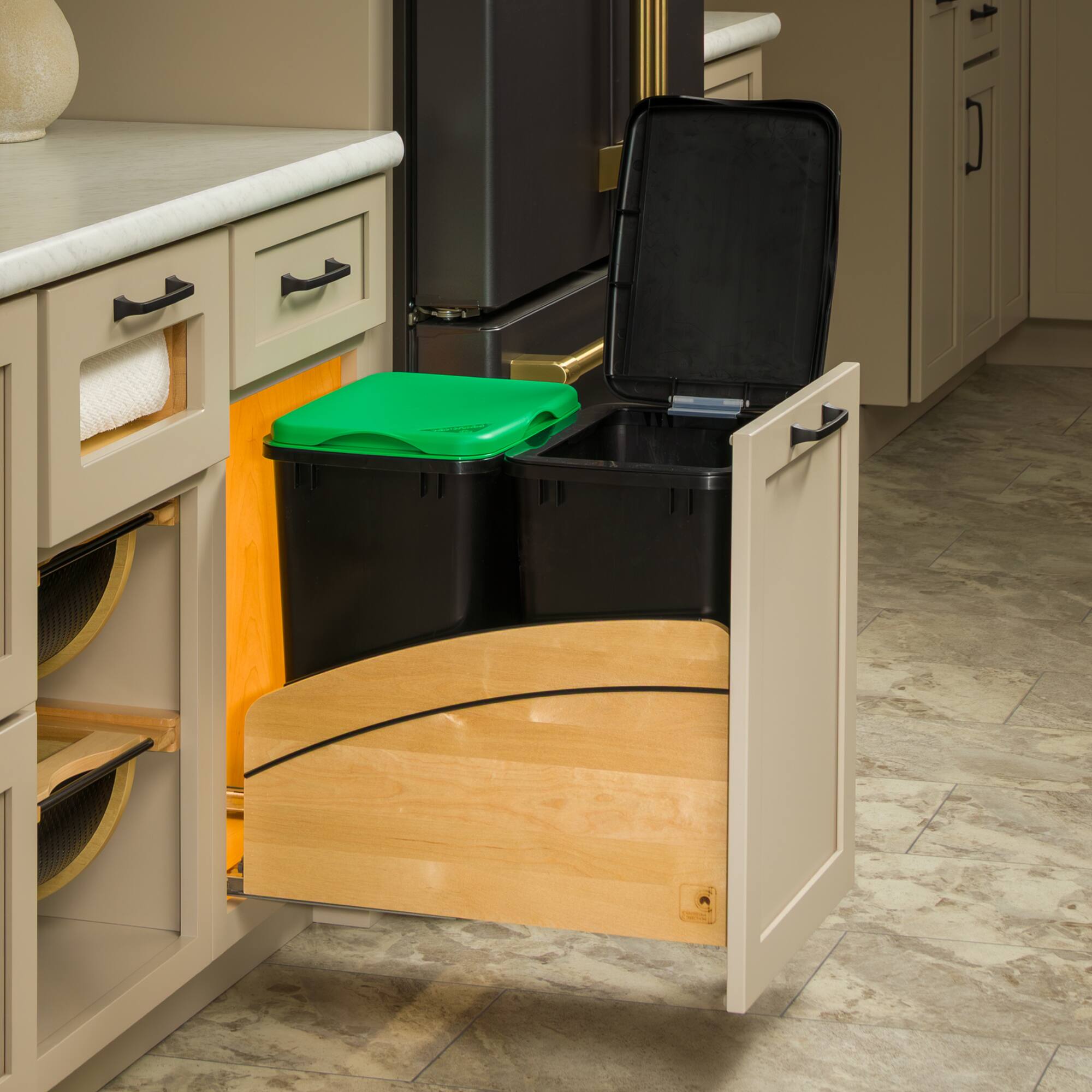 Alt View 7. Rev-A-Shelf - Rev-A-Shelf Maple Double Pullout Waste Container, Soft-Close, 35 qt, Black - Maple.