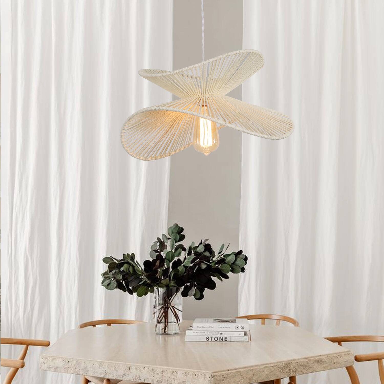 Alt View 1. Umeiluce - 1 Light Woven Paper Pendant Light Single Modern Farmhoue Lamp White - White.