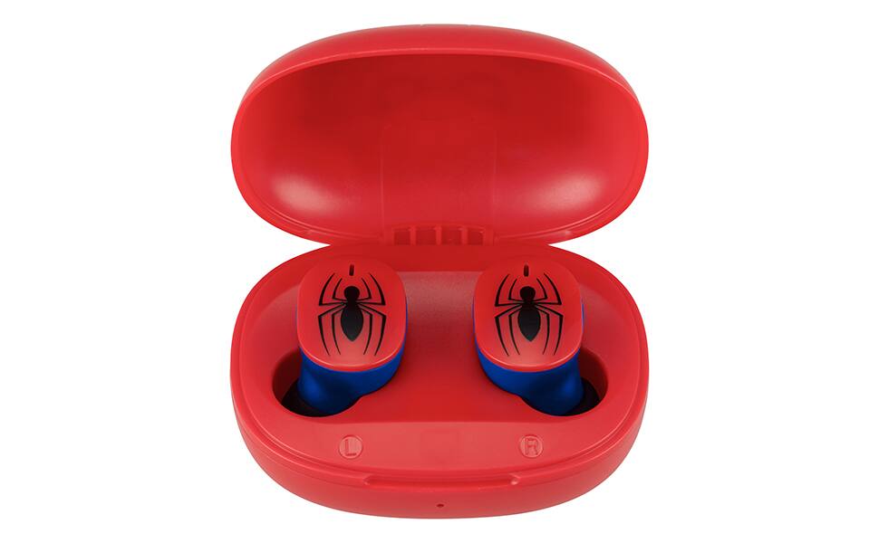 Left. eKids - eKids Spiderman Wireless Earbuds for Kids, Bluetooth Earbuds with Charging Case - Red.