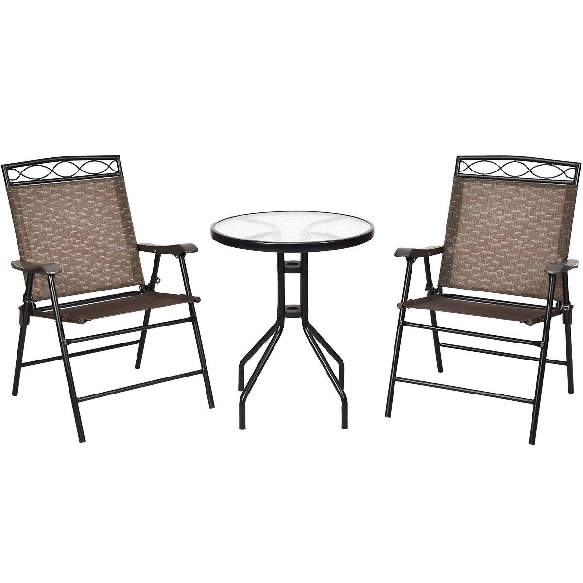 Alt View 1. Gymax - Gymax 3PCS Bistro Set Conversation Set Pub Patio Outdoor w/ Folding Chairs Table - as pic.