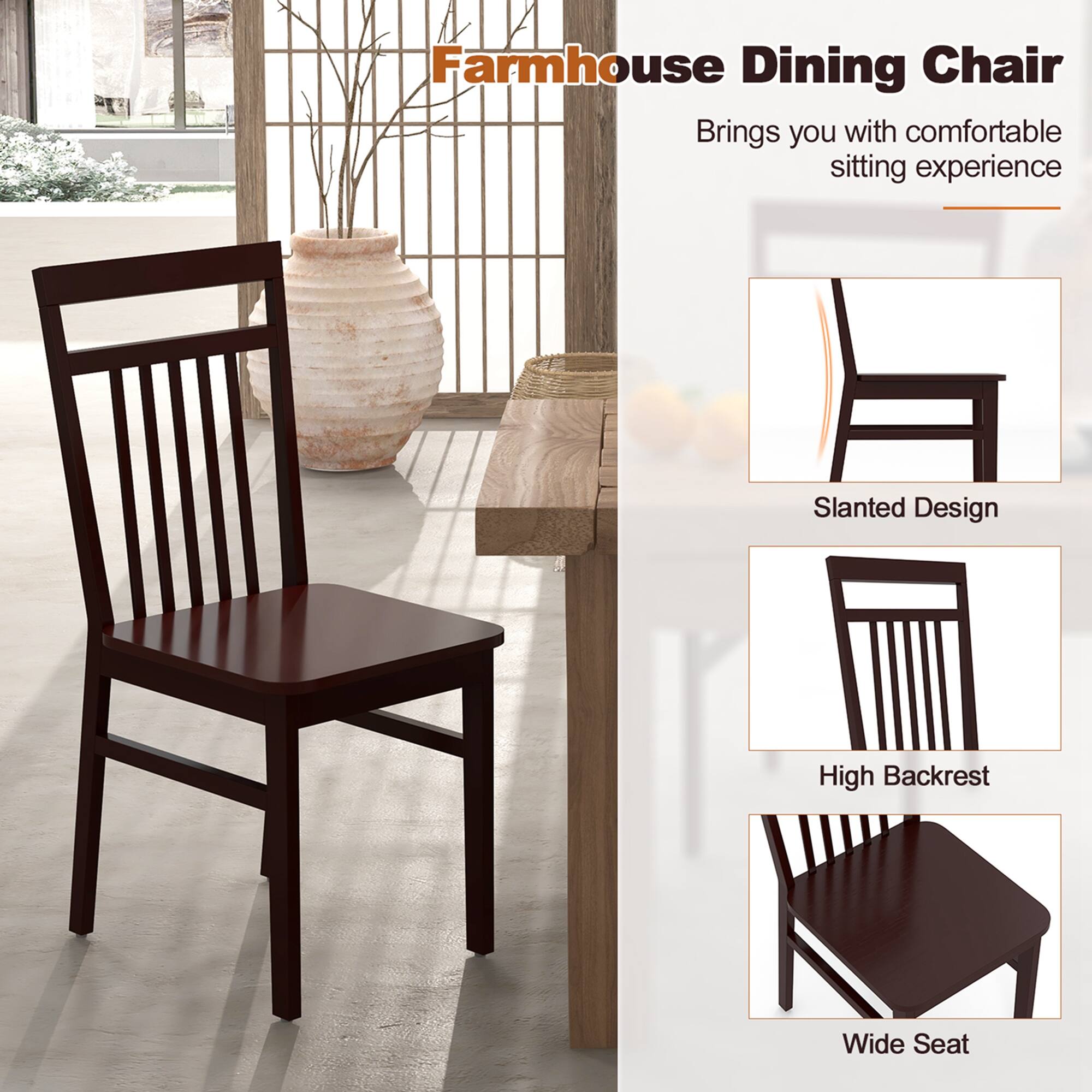 Farmhouse Dining Chair

Brings you with comfortable sitting experience

- Slanted Design
- High Backrest
- Wide Seat