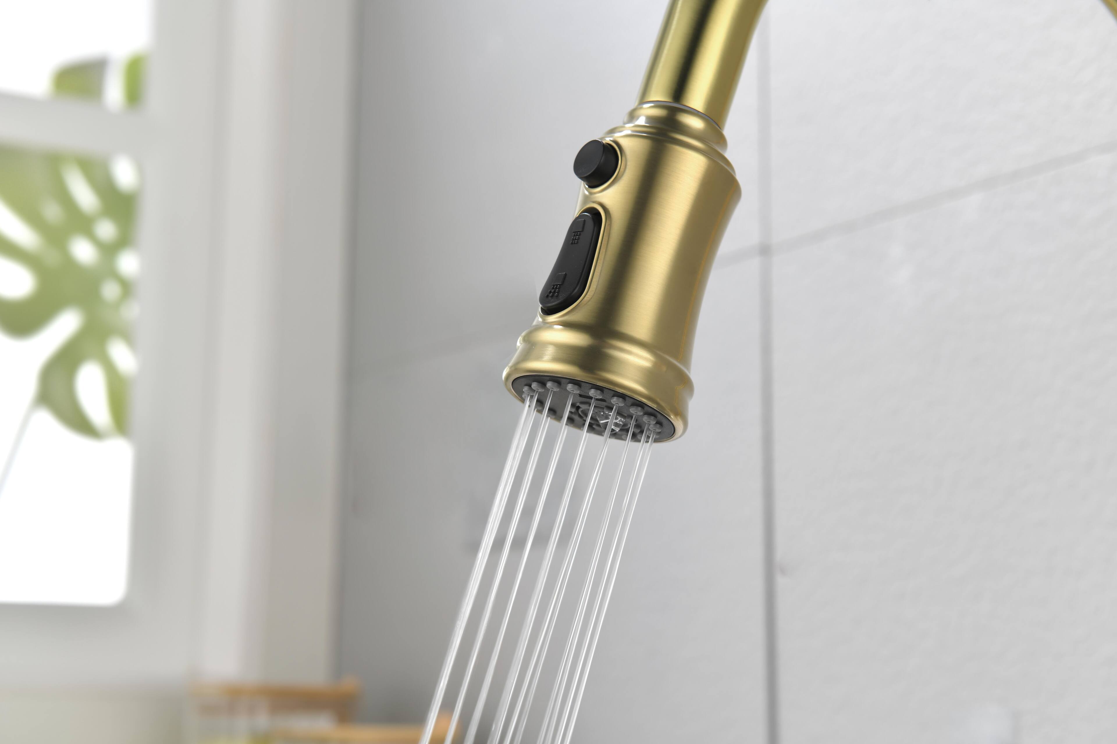 Alt View 1. Siljoy - Single Handle High Arc Pull Out Kitchen Faucet,Single Level Stainless Steel Kitchen Sink Faucets with Pull Down Sprayer - Brushed Gold.