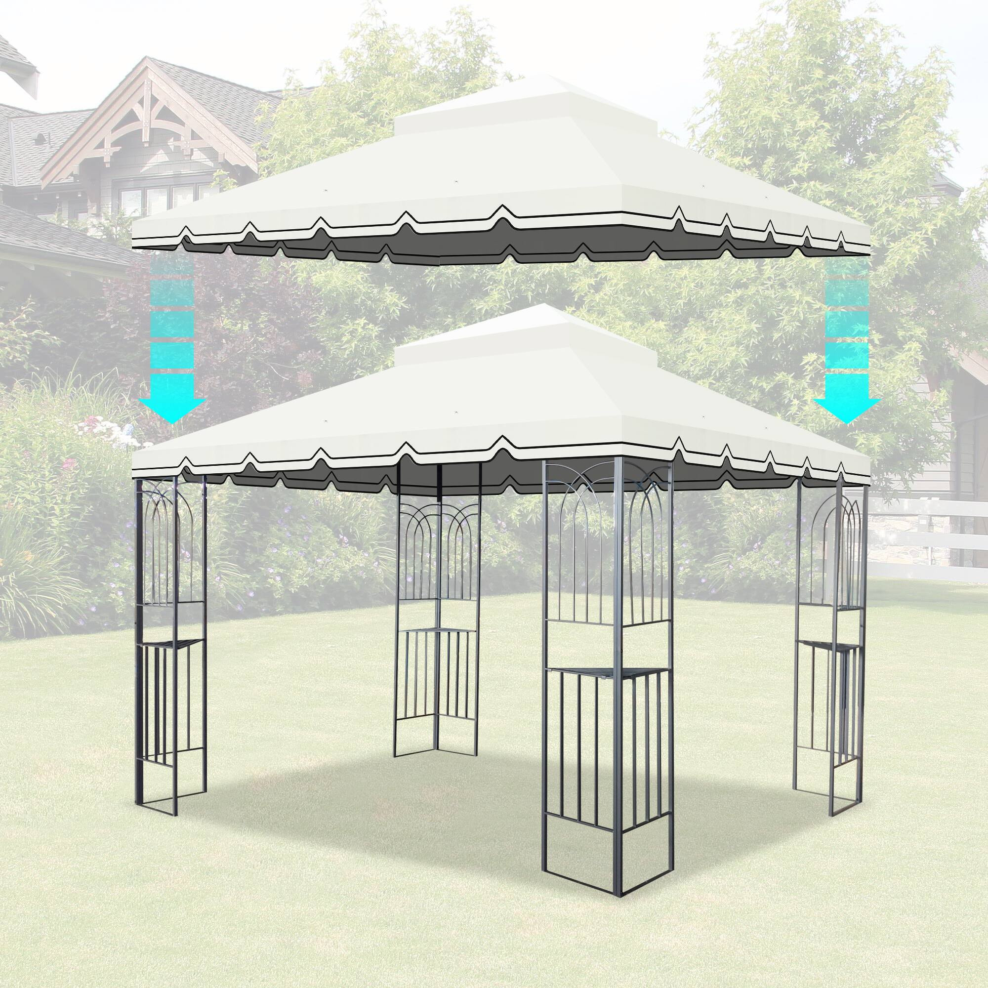 Angle. APRILSOUL - 10x10 Ft Gazebo Replacement Canopy Double Tiered Gazebo Tent Roof Top Cover Only Great Wall border Frame Not Include.