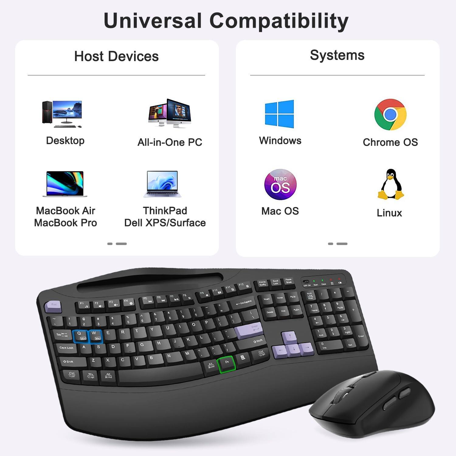 Universal Compatibility

Host Devices
- Desktop
- All-in-One PC
- MacBook Air
- MacBook Pro
- ThinkPad
- Dell XPS/Surface

Systems
- Windows
- Chrome OS
- Mac OS
- Linux