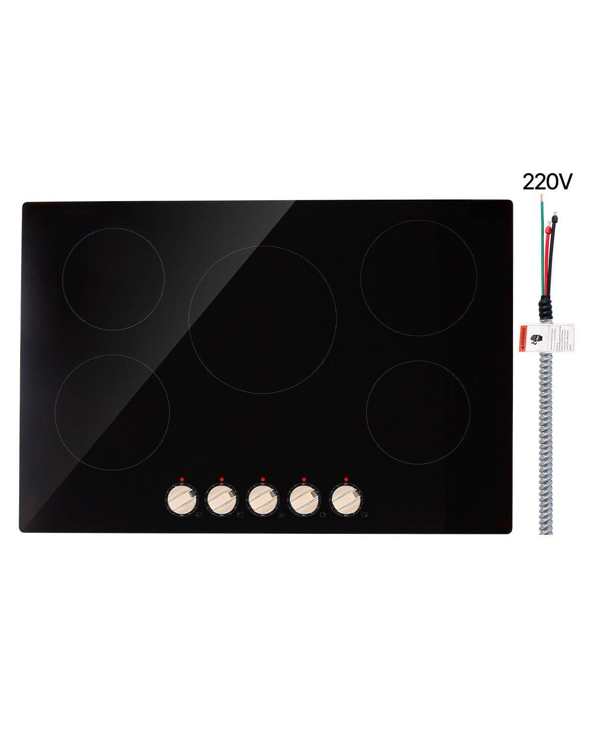Glintex - 30" Induction Cooktop, Built-In, 5 Burners, 9200W Glass Surface, Knob Control, 12 Power Levels - Black