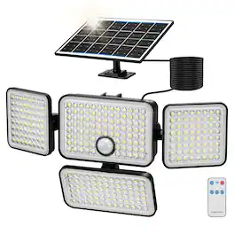 Unique Bargains - 1pc 3000LM Solar Flood Lights Outdoor with Upgrade Solar Panel 4 Head Motion Sensor Lights with Extension Cord - White