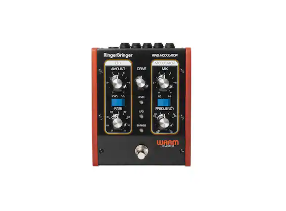 RingerBringer
RING MODULATOR
LFO
AMOUNT 4 - 8
DRIVE 2 - 10
RATE 0.2 - 32
BYPASS
MODULATOR
MIX 4 - 8
LEVEL 0 - 10
FREQUENCY 1 - 4K
LFO 0.2 - 35
WARM AUDIO