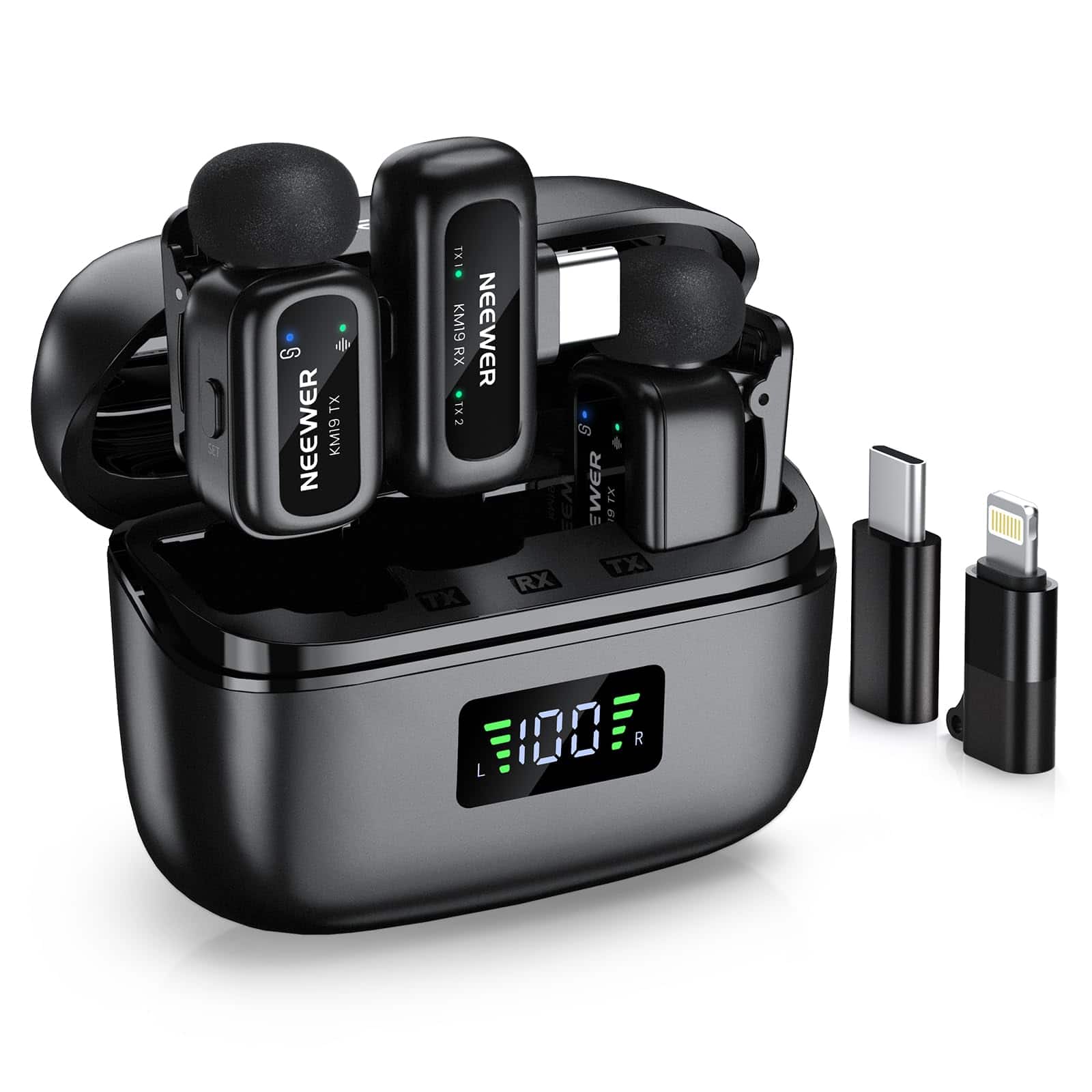 Neewer - KM19 Wireless Lavalier Mic, 48kHz/24bit, 30H Battery, App Control