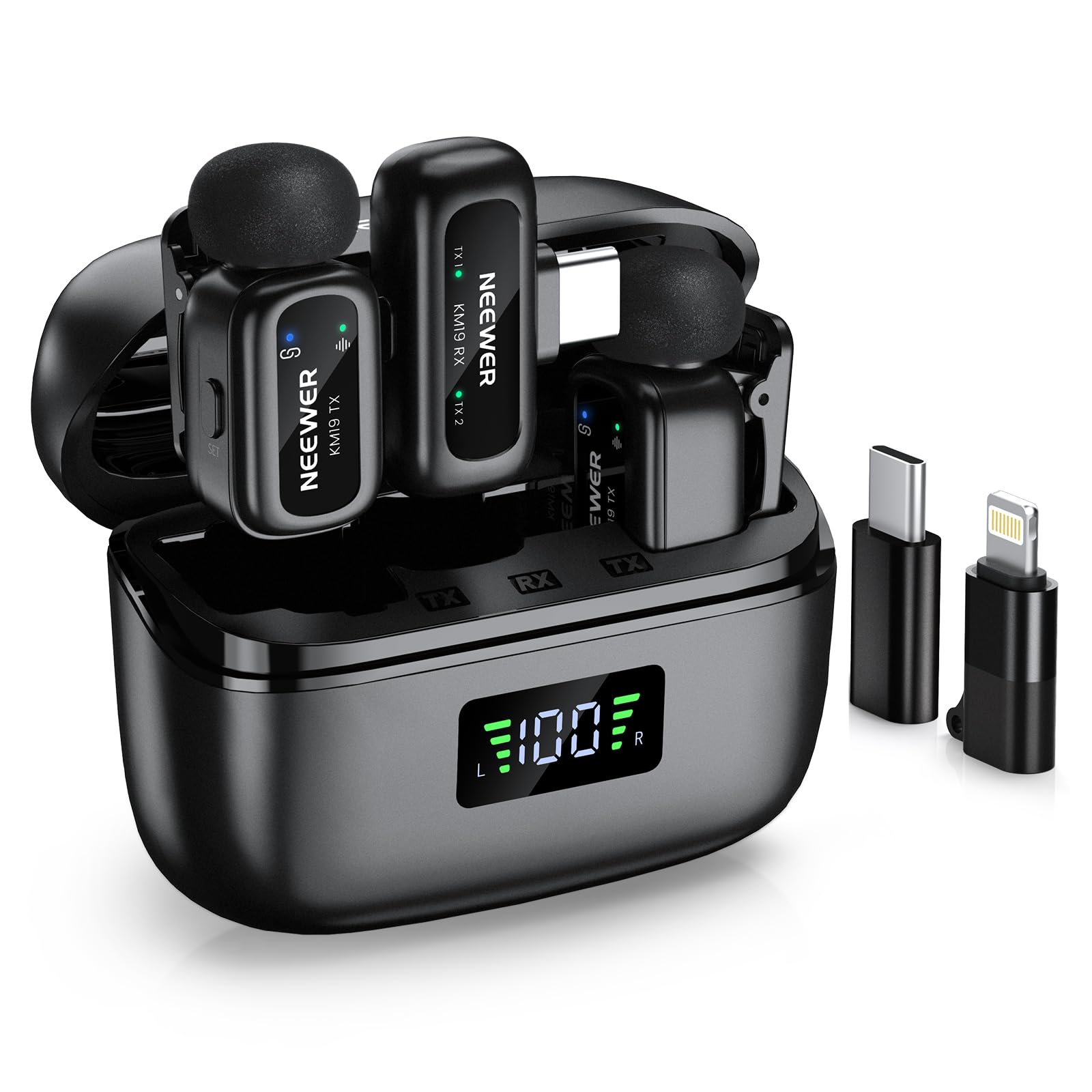 Neewer - KM19 Wireless Lavalier Mic, 48kHz/24bit, 30H Battery, App Control