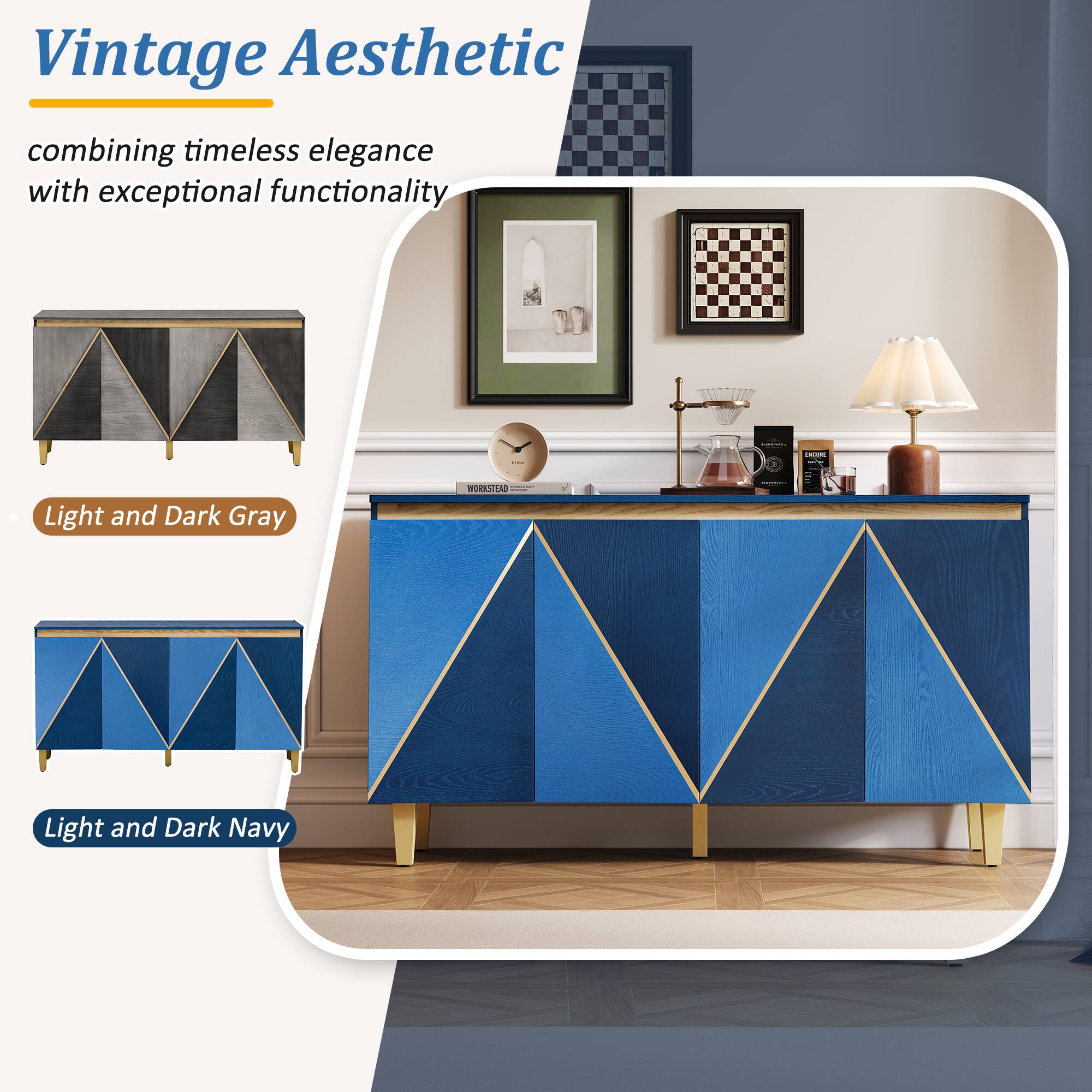 Vintage Aesthetic  
combining timeless elegance with exceptional functionality  

Light and Dark Gray  

Light and Dark Navy