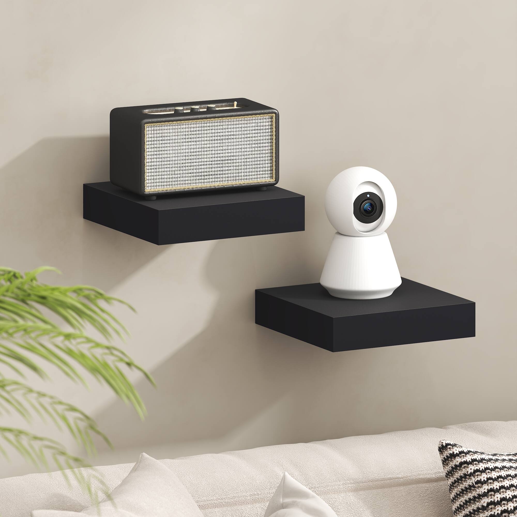 Alt View 1. Furinno - TANNA Floating Shelves for Wall, 9 x 9 Wall Shelf, Wall Mounted Floating Shelf with Invisible Brackets, 2-in Thick Shelf - Americano.