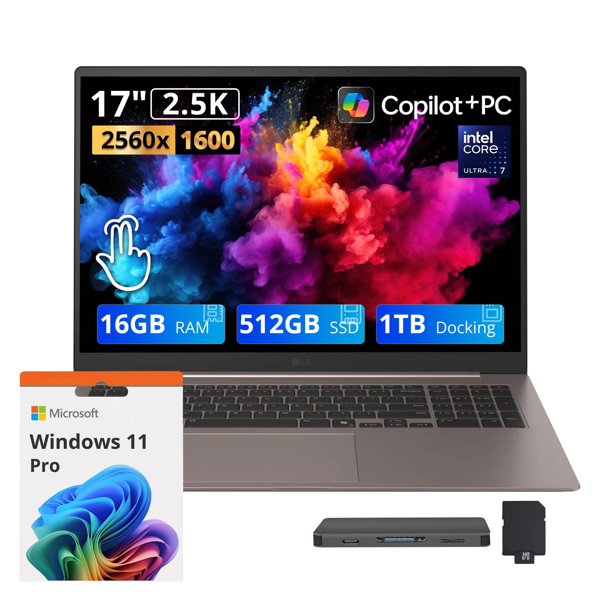 "LG gram - Upgraded - Max 17"" 2.5K Touch AI Laptop,Intel Ultra 7 355,16GB RAM,512GB SSD+1TB Dock Set,Backlit,Win 11 Pro - Matte Bronze" price history on PriceWatchPro