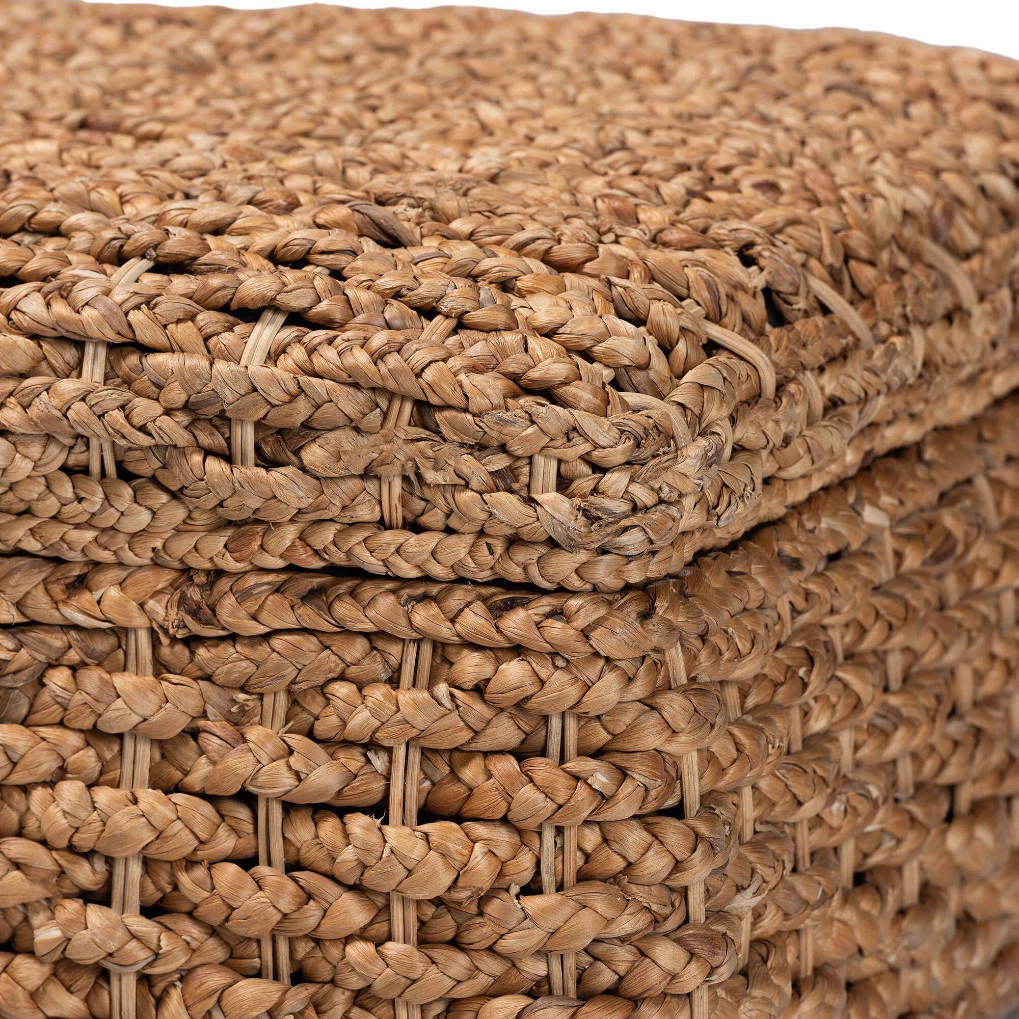 Alt View 1. bali & pari - Bailey Handwoven Seagrass Storage Ottoman with Lift-Top Lid – Rustic Wicker Trunk - Natural Brown/Espresso Brown.