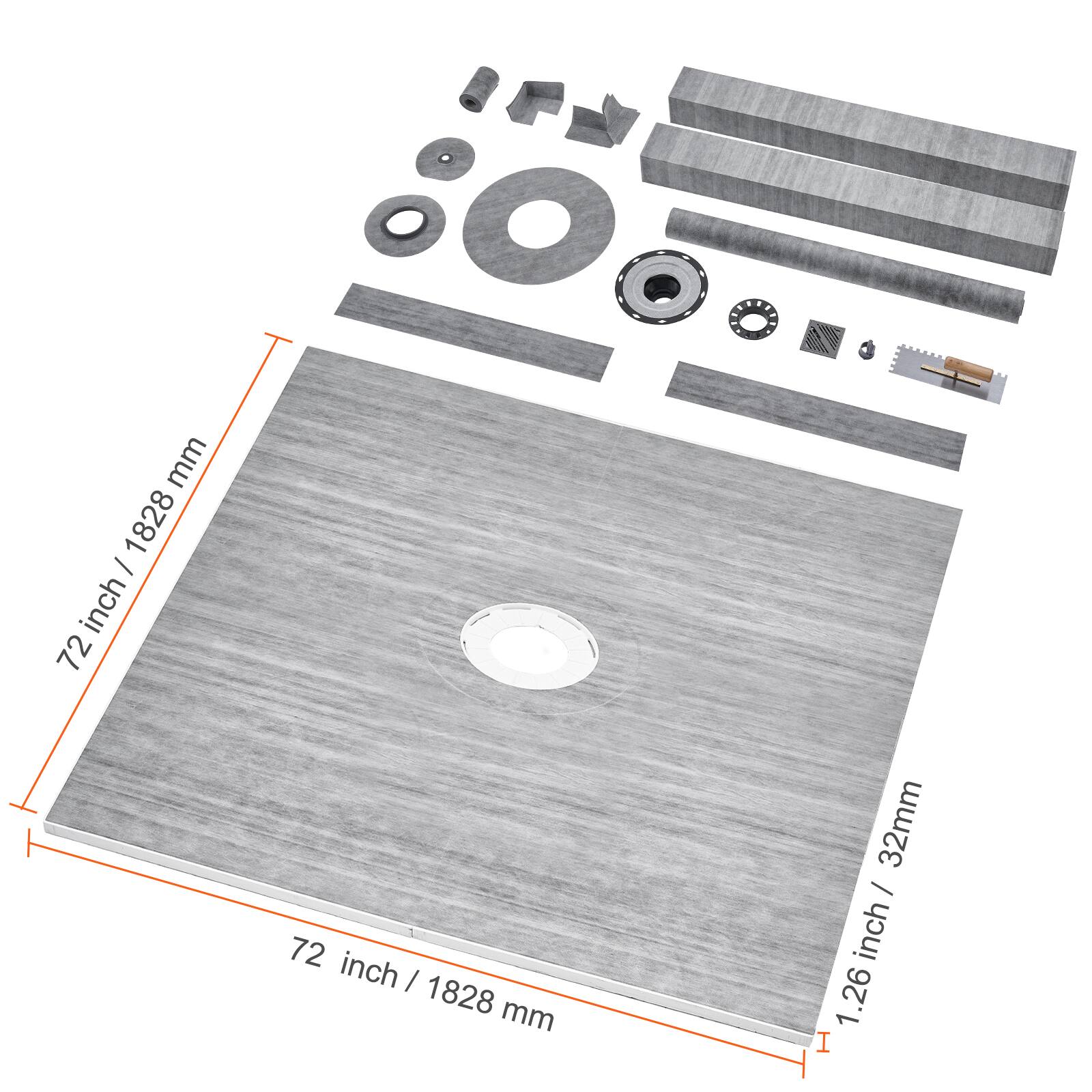 72 inch / 1828 mm  
1.26 inch / 32 mm