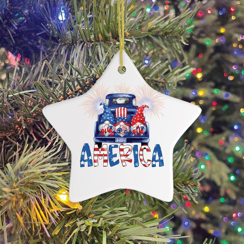 Back. OrnamentallyYou - Patriotic America Gnome Ornament - Multi-colored.