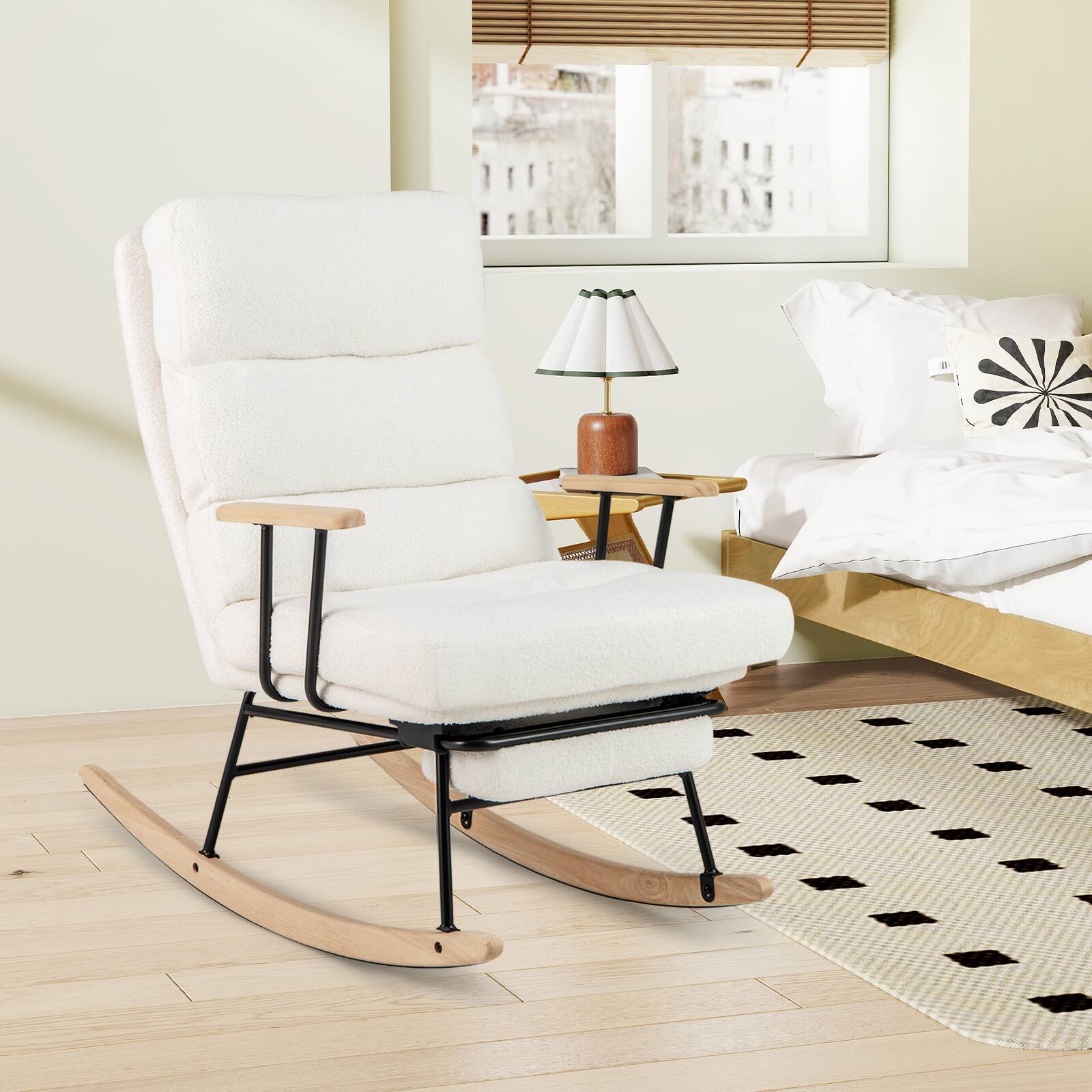 Alt View 4. Costway - Costway 1 PCS Nursery Rocking Chair with 5-level Adjustable Backrest & Retractable Footrest - White.