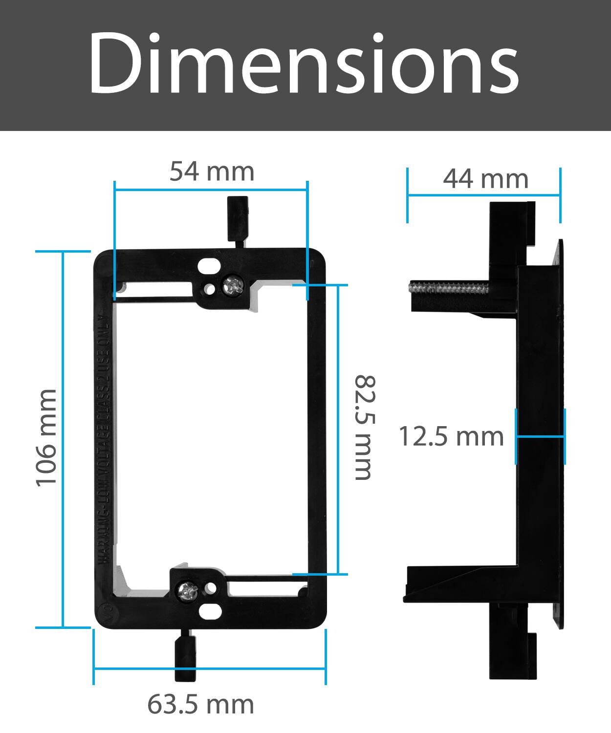 Dimensions: 54 mm, 44 mm, 82.5 mm, 12.5 mm, 106 mm, 63.5 mm.