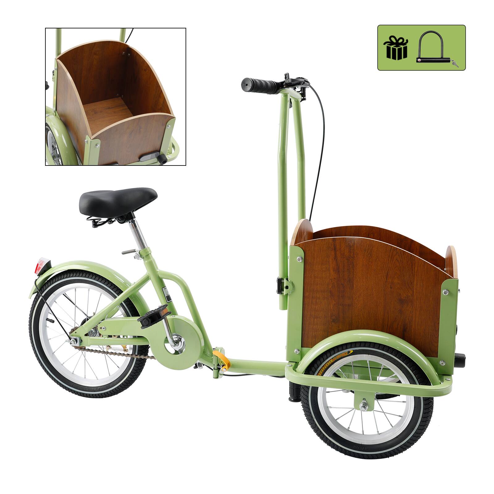 Alt View 1. Topteng - Kid Tricycle Three wheel bike Trike for Child, Boy, Girl, 16 Inch Wheels with Front Wood Cargo Rack for Small Pet, Green - Green.
