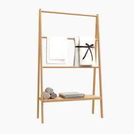 ALEXOUN - Bamboo Ladder Towel Rack with Storage Shelf - 30.16" x 12.01" x 51.69", Bamboo, Chinese Style, Suitable for Bathroom - Neutral