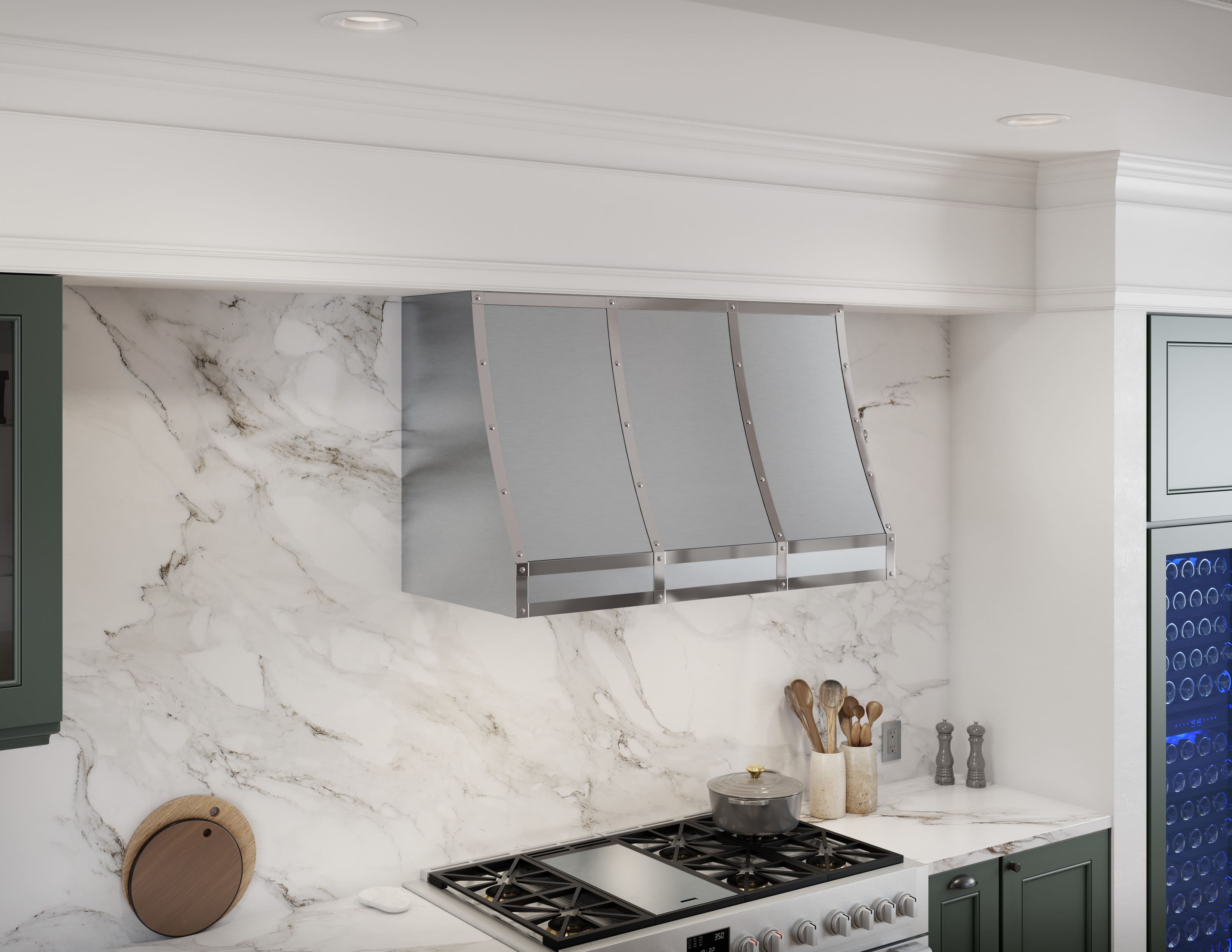 Alt View 14. Zephyr - Forte 48 in. Convertible Wall Mount Custom Range Hood - Stainless Steel.