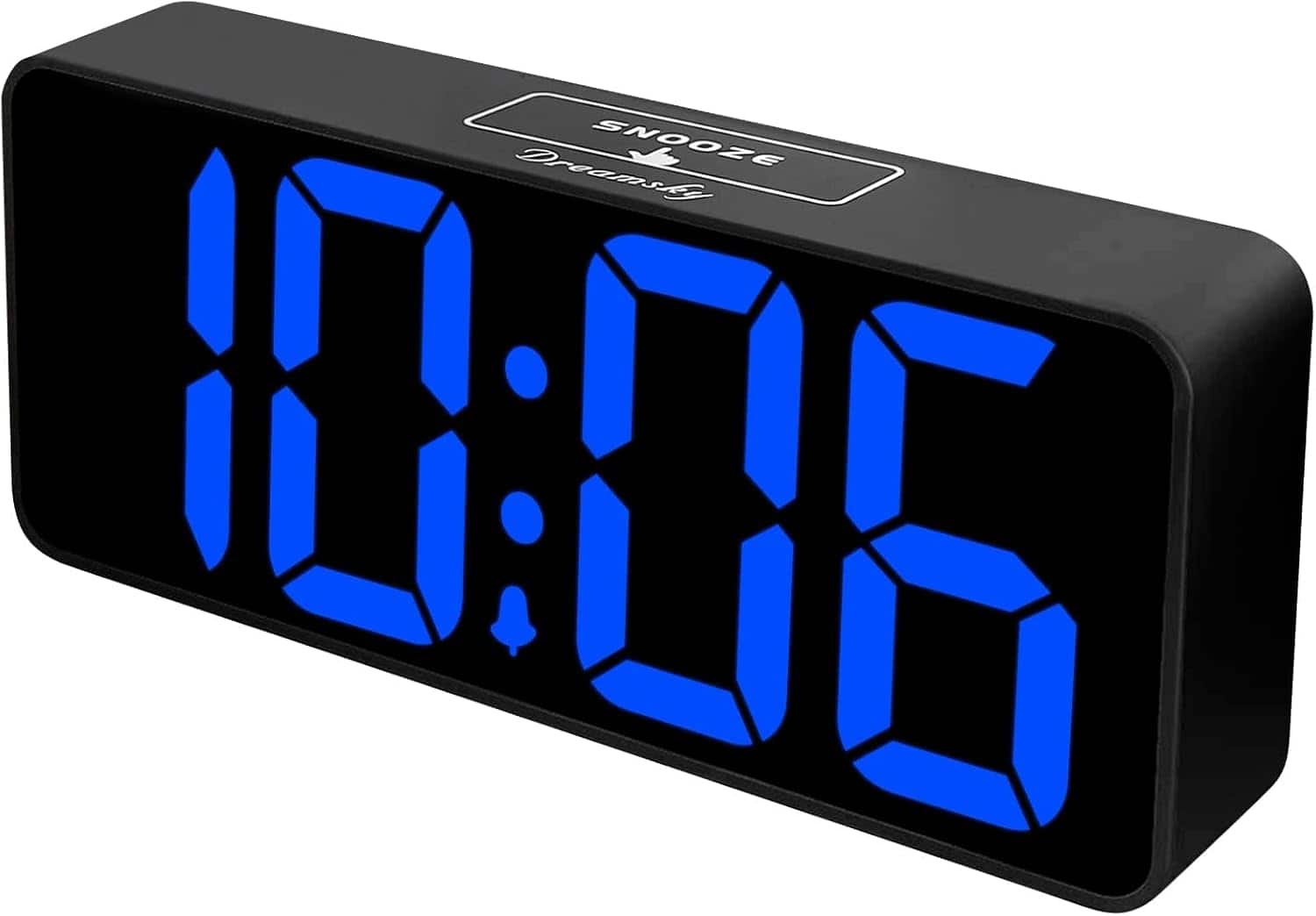 FINEAK - Large Digital Alarm Clock Big Numbers Electric Clocks for Bedroom - Black Case + Blue Digit