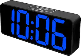 FINEAK - Large Digital Alarm Clock Big Numbers Electric Clocks for Bedroom - Black Case + Blue Digit