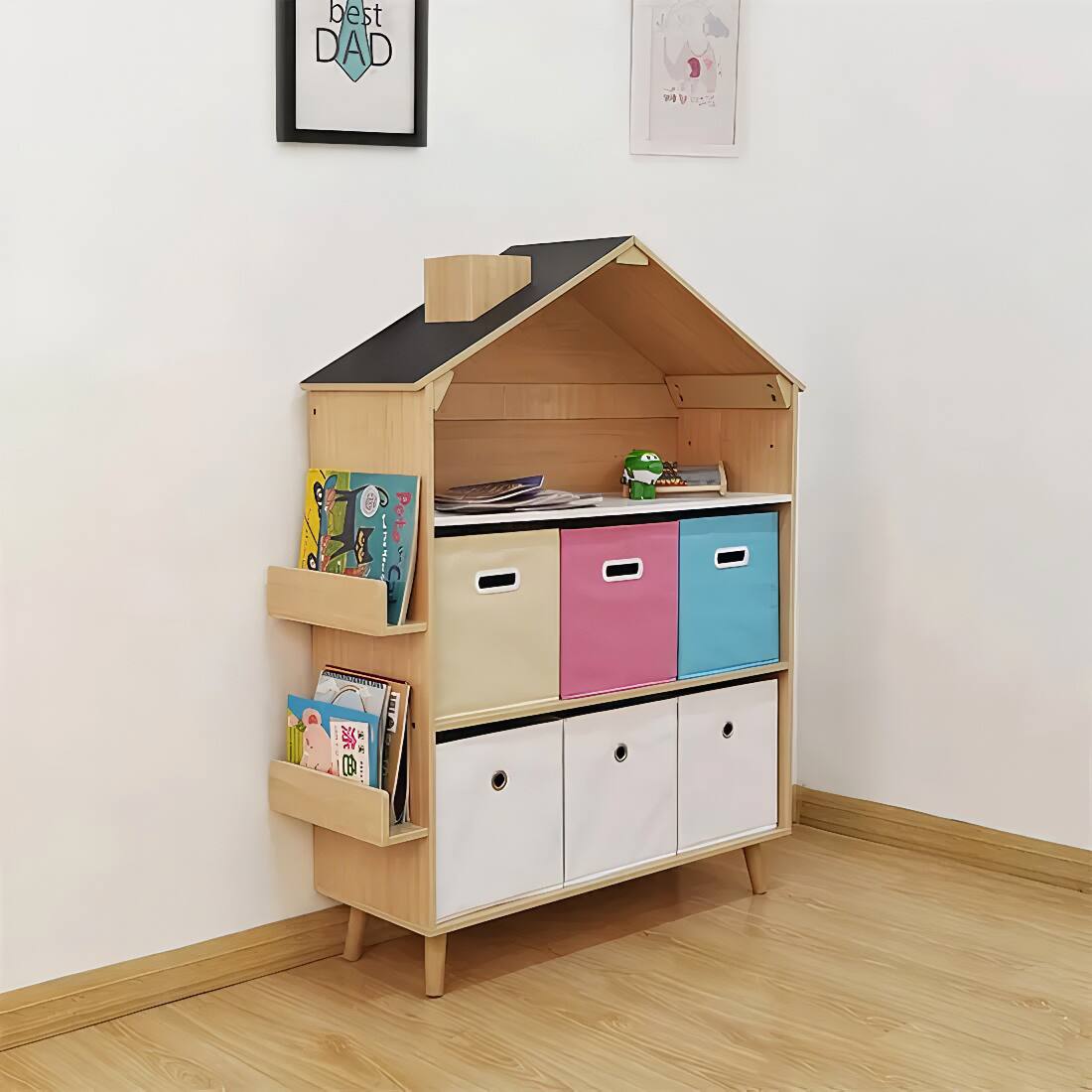 Malletson - House-Shaped Children's Storage Rack / Toy Storage Organizer With Bookself for Kids' Rooms, Playrooms - Multicolor price history on PriceWatchPro