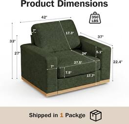 Dyonery - 42" Modern Single Sofa ,Deep Seat Modular Sofa Couch,Solid Wood Frame,Spring Cushions,Easy Assembly,Green - Green