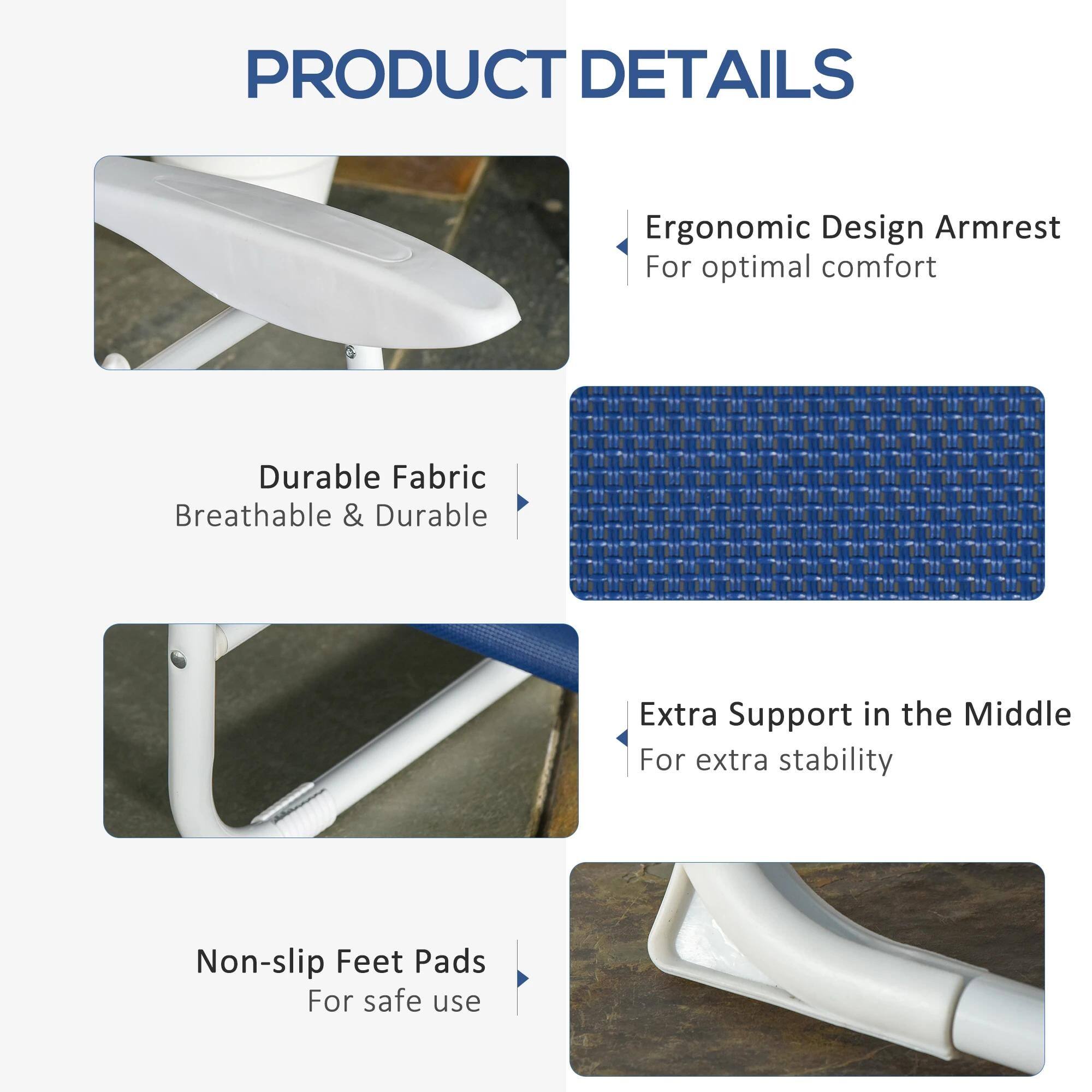 PRODUCT DETAILS

Ergonomic Design Armrest
For optimal comfort

Durable Fabric
Breathable & Durable

Extra Support in the Middle
For extra stability

Non-slip Feet Pads
For safe use