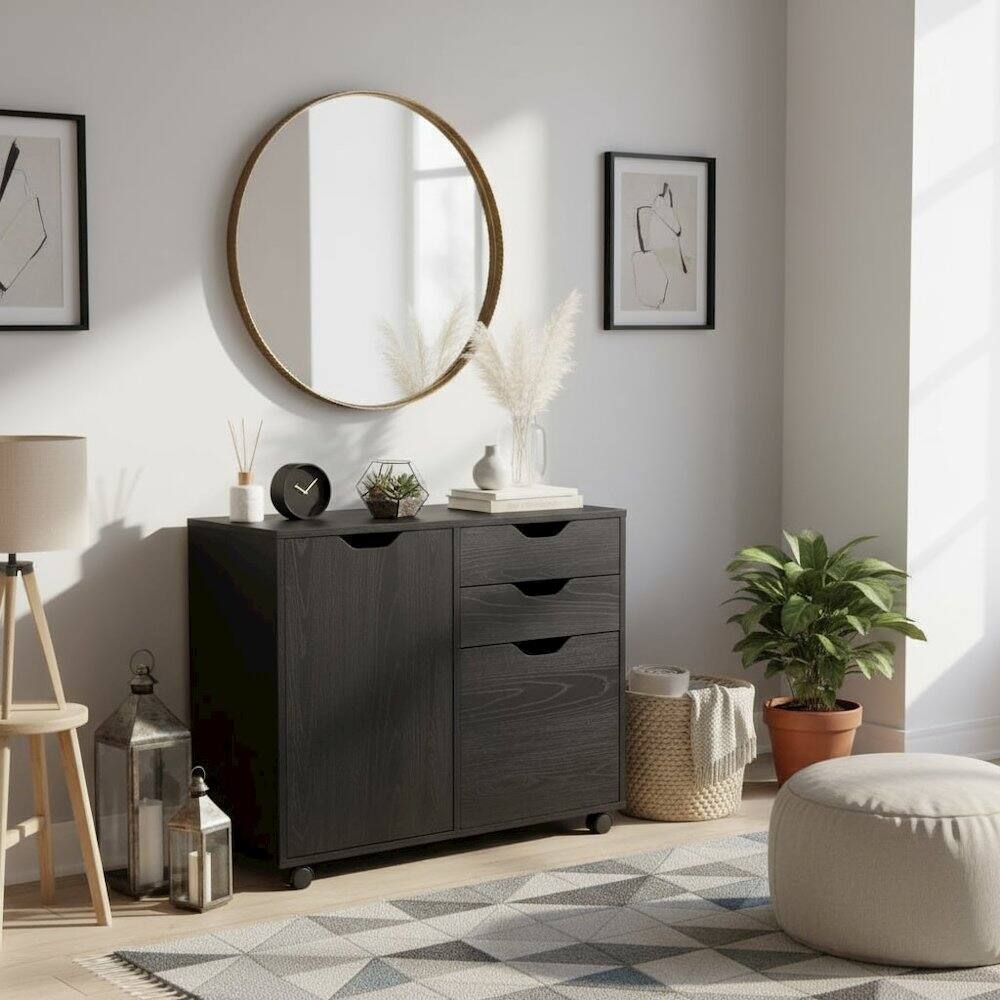 Alt View 4. FurniFact - 2 Section Mobile Cabinet - Black.