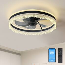 TinyHomie - 20 Smart Silent Ceiling Fan with Light Crystal Flush Mount LED Fan Lamp