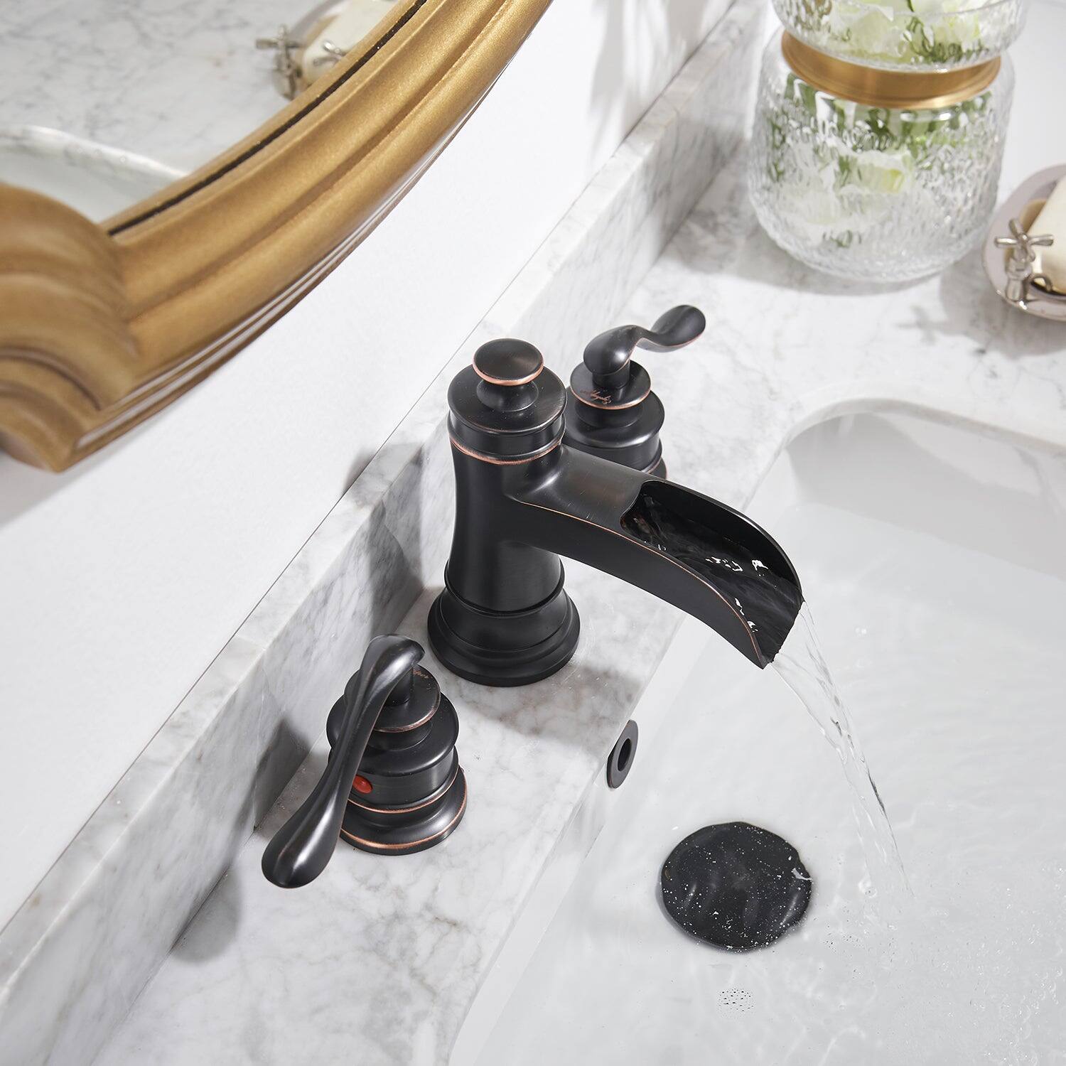 Alt View 4. Boyel Living - Classic Retro Style 8 in. Widespread Double Handle Bathroom Faucet with Drain Kit Included in Oil Rubbed Bronze - Oil Rubbed Bronze.
